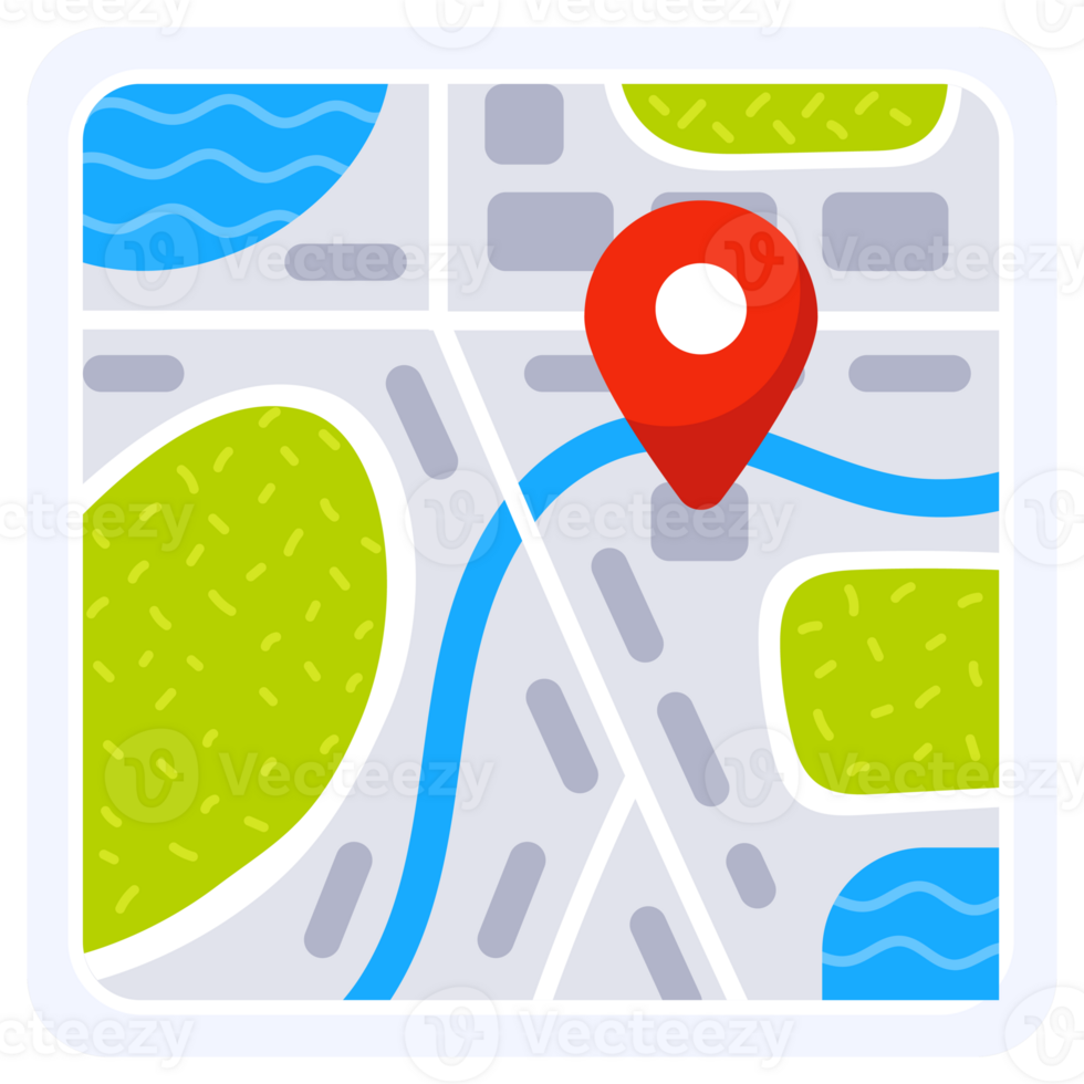 Set of location icons showing different map styles on smartphone and paper for navigation png