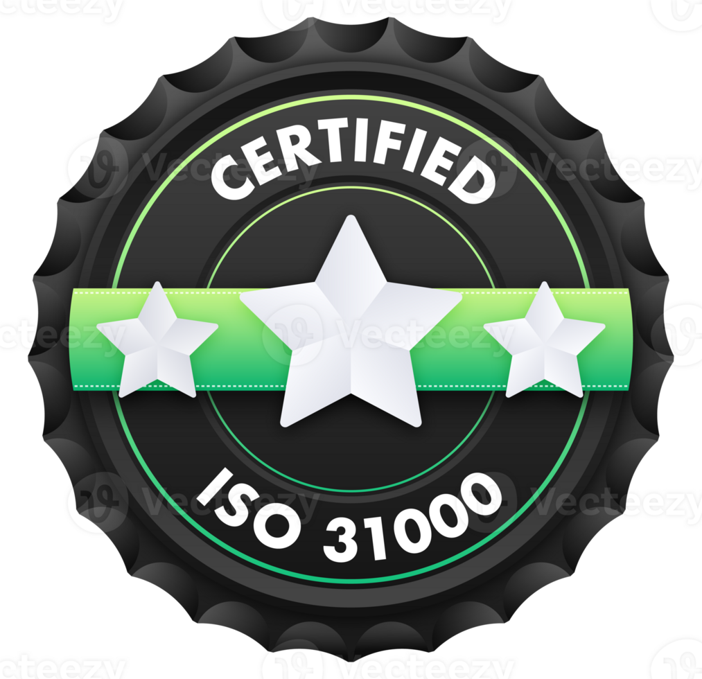 ISO 31000 standard certificate badge. Quality control. International Organization for Standardization. illustration png