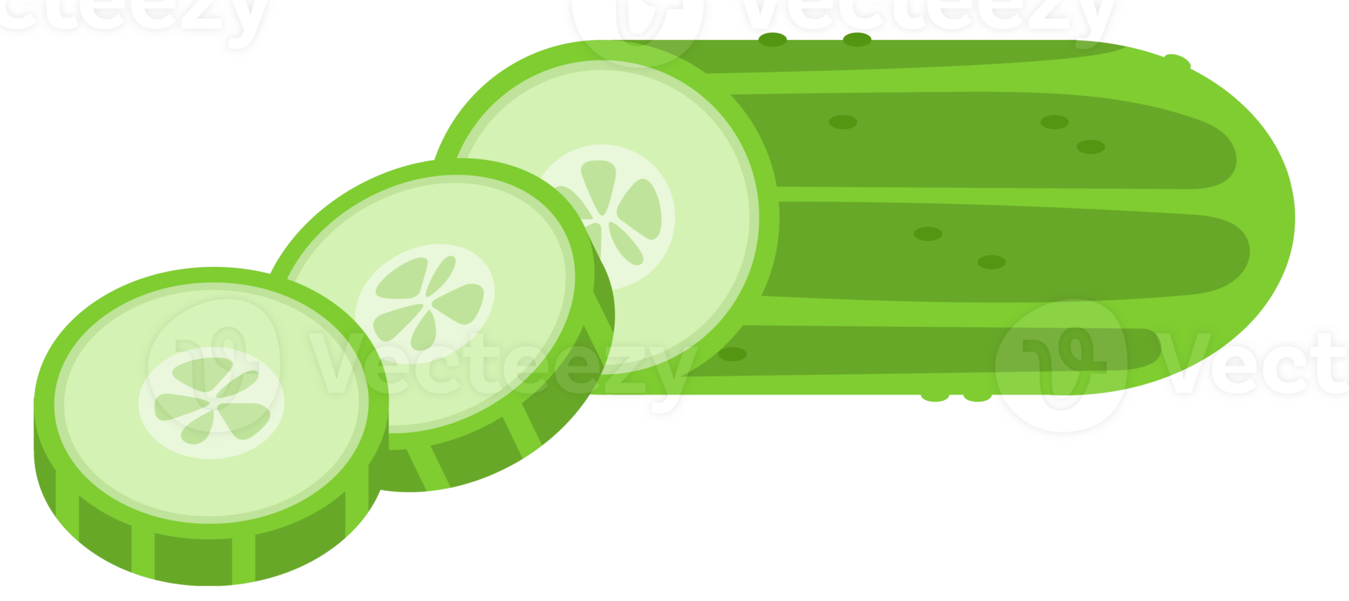 Different parts of a cucumber, whole, sliced and cut, isolated on white background png
