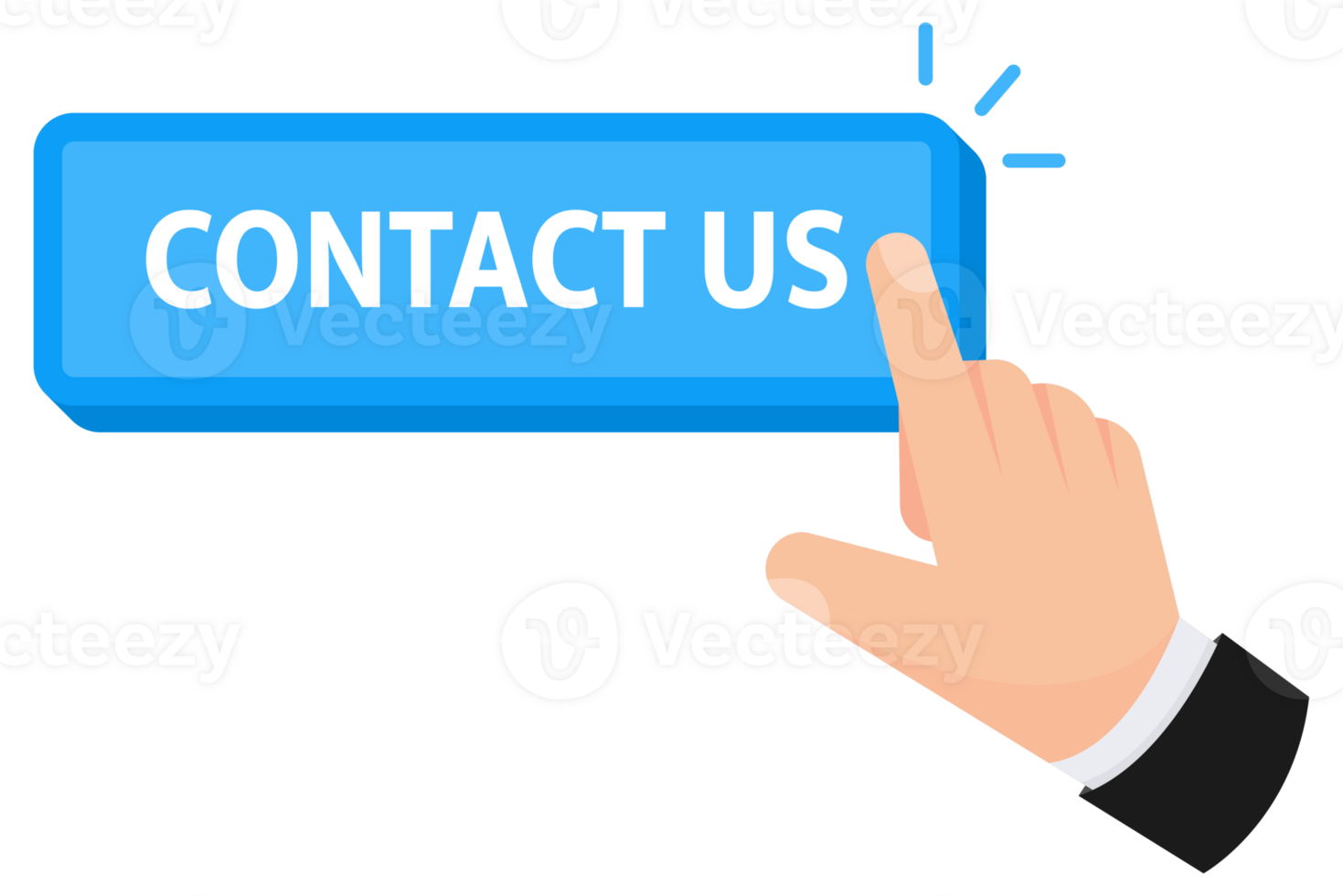 illustration of a hand initiating contact by pressing a Contact Us button, indicating customer support and communication png