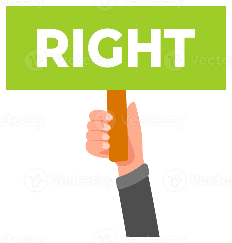 Businessman hands holding right and wrong signs banners placards png