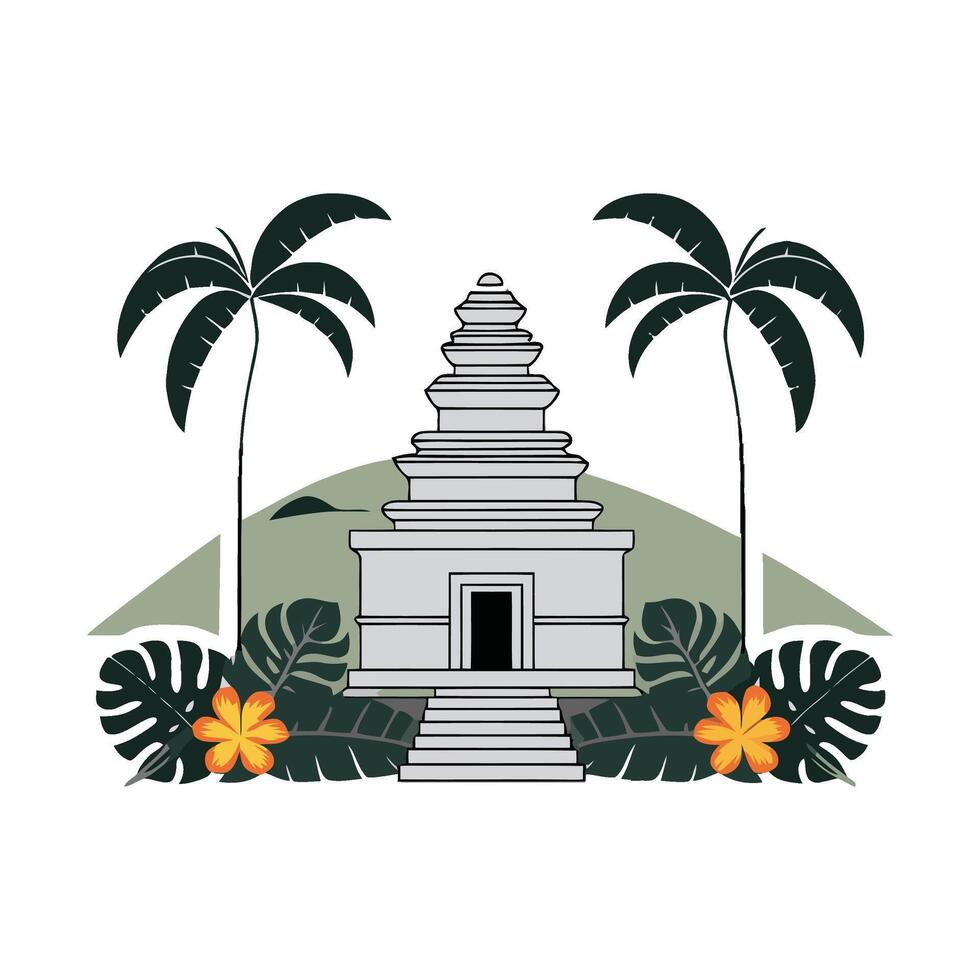 A temple with palm trees and flowers on it vector