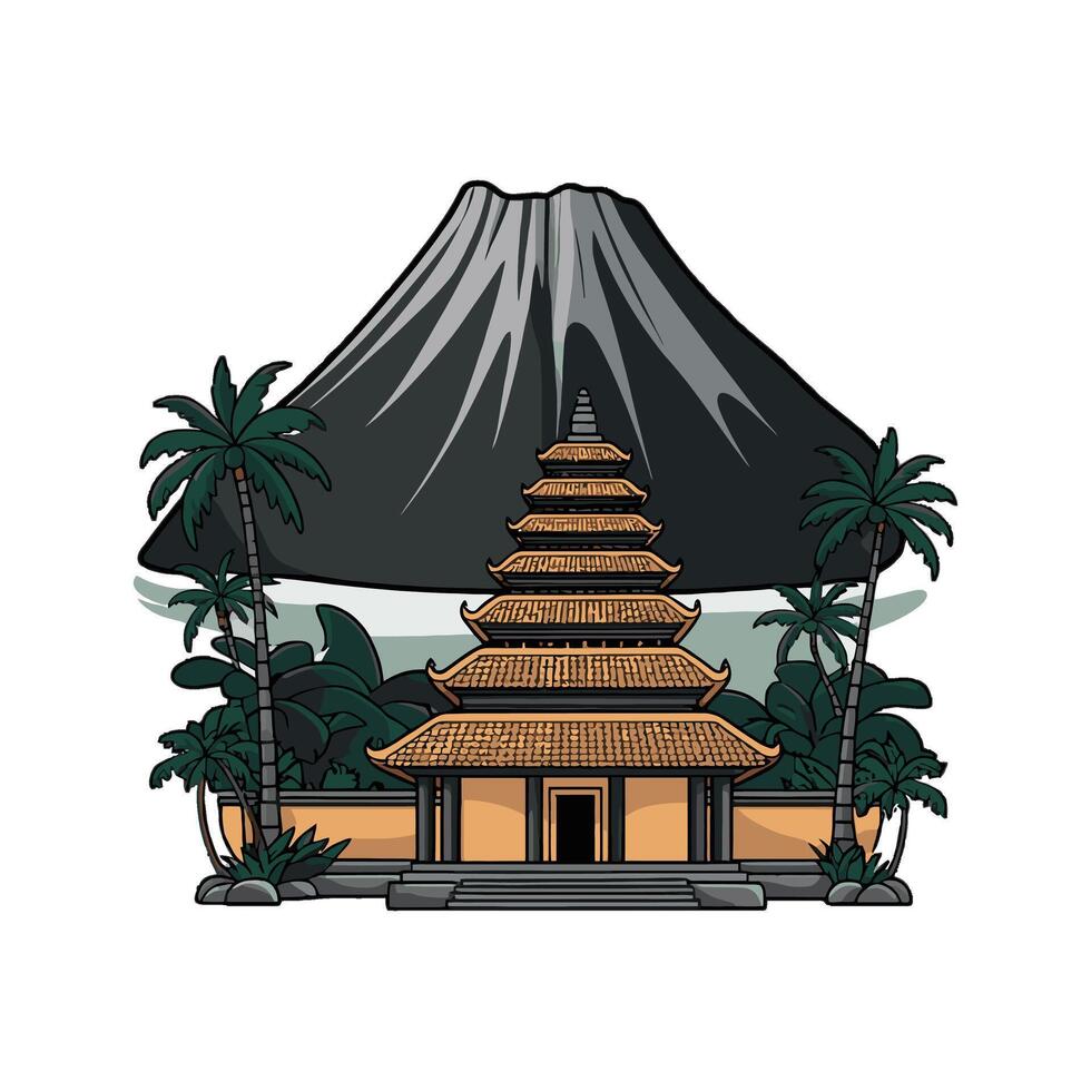 A temple with a mountain in the background vector