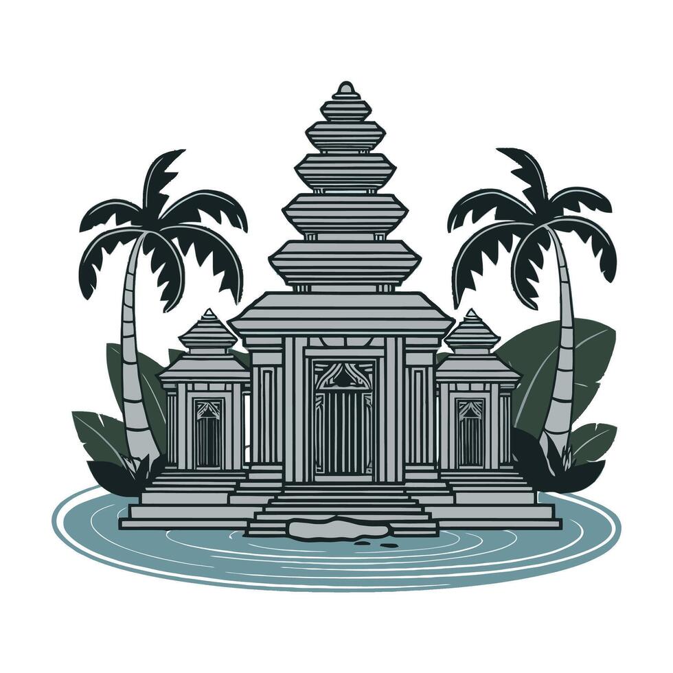 An image of a temple with palm trees vector