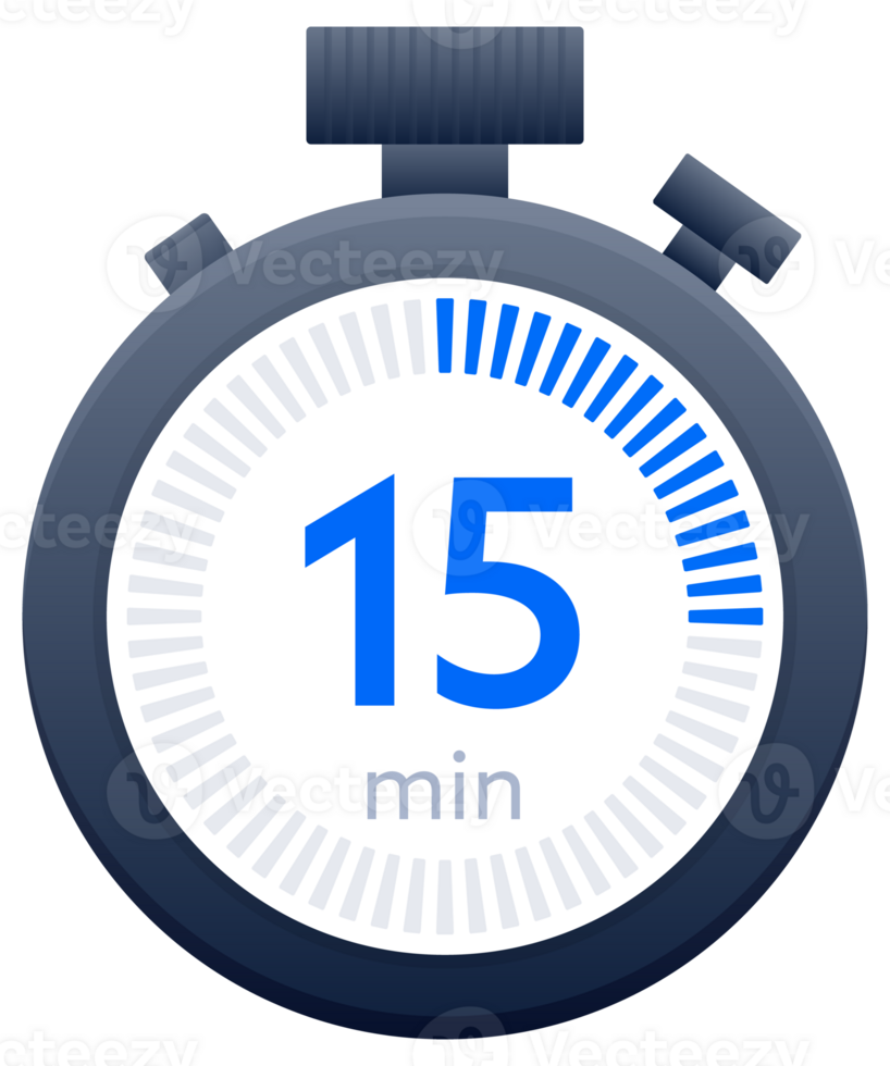15 min timer and Stopwatch icons. Countdown symbol. Kitchen timer icon. illustration png