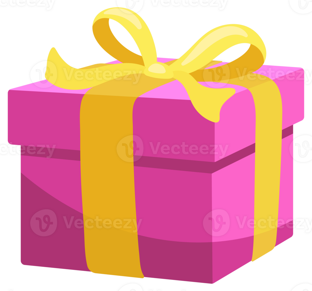Set of pink gift boxes with yellow ribbons is floating and rotating on a white background png