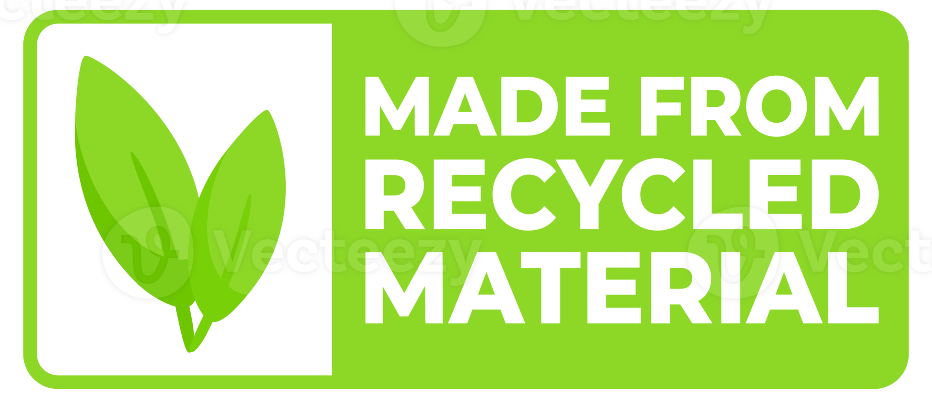 Set of labels indicating products are made from recycled material, featuring a green color scheme and leaf emblem for eco-awareness. png