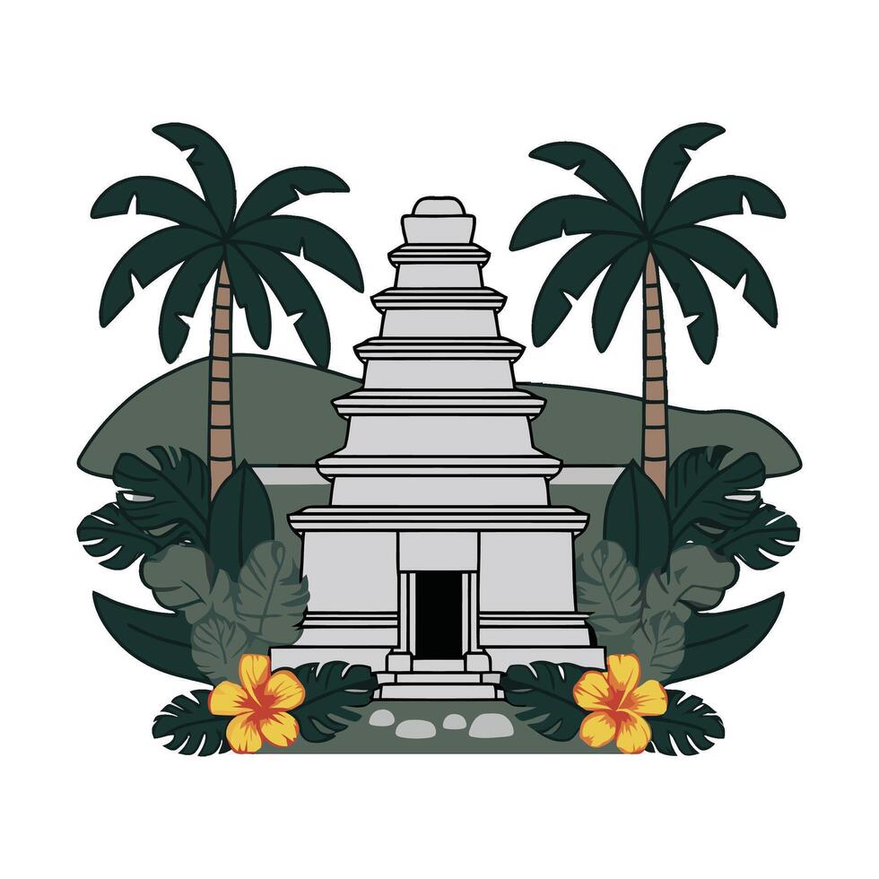 A temple with palm trees and flowers vector