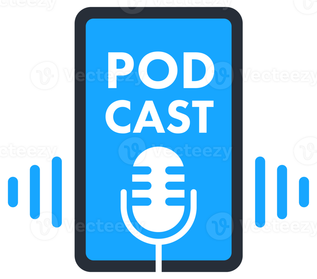 Podcast icon, logo. Studio table microphone with broadcast. Radio show. Audio blog. illustration png