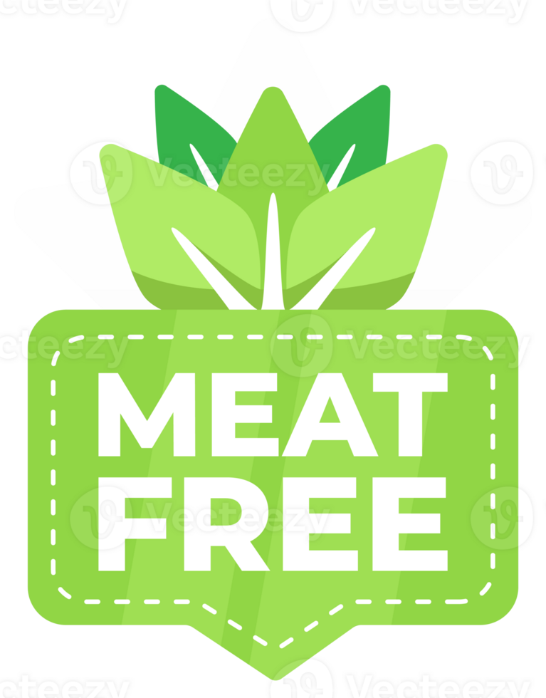 Green badge with leaf motif indicating a product is meat-free, suitable for vegetarians and vegans png