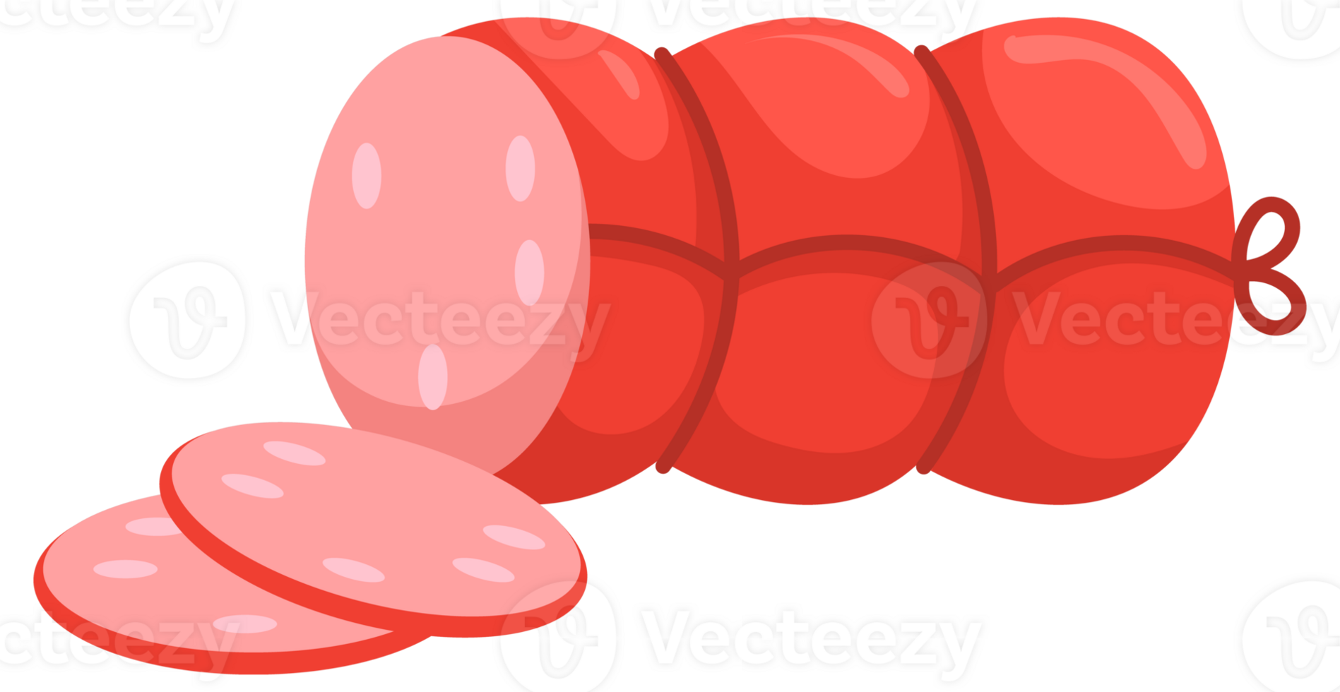 Meat products set. Sausages with slices. Whole and sliced farm meat products. png