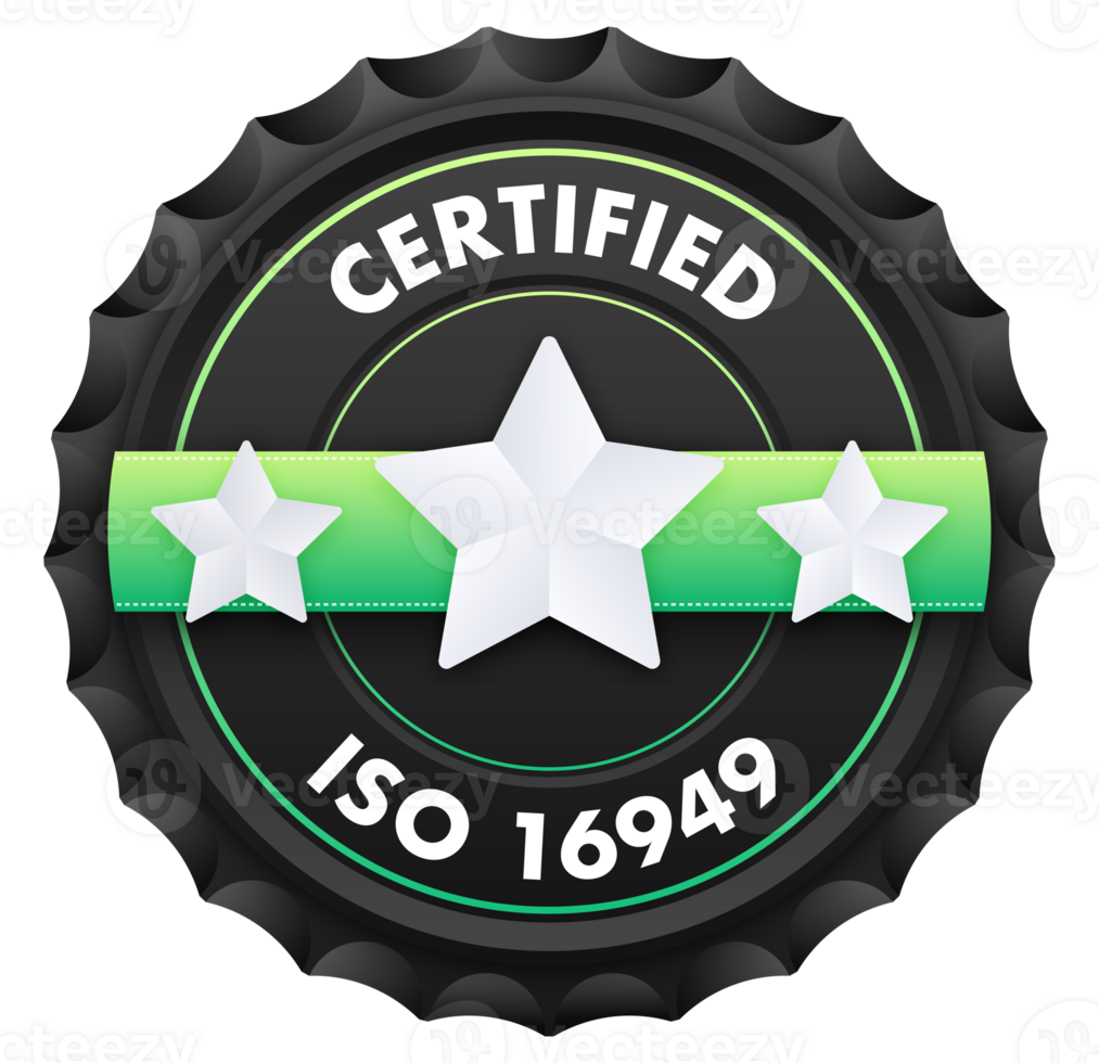 ISO 16949 standard certificate badge. Quality control. International Organization for Standardization. illustration png