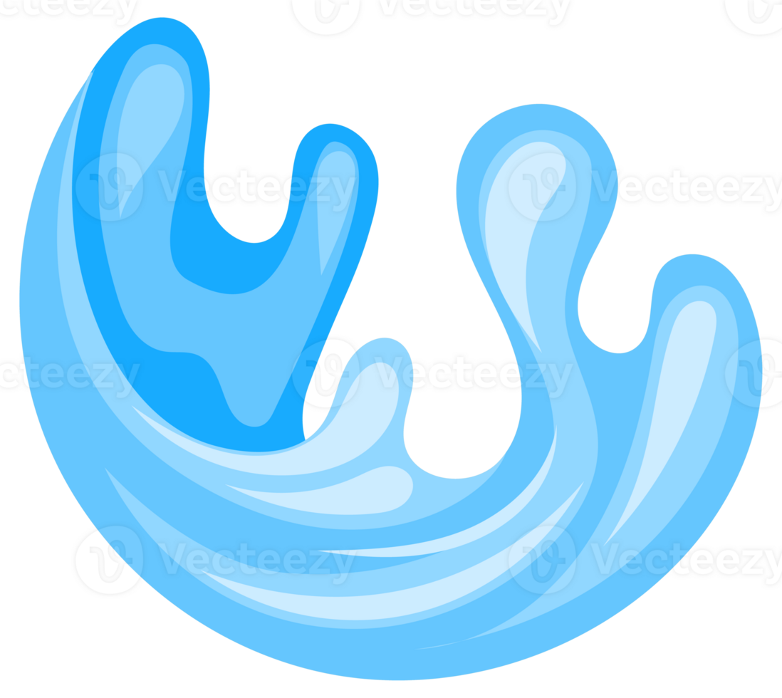 Set of blue water splashes flowing and splashing making different shapes png