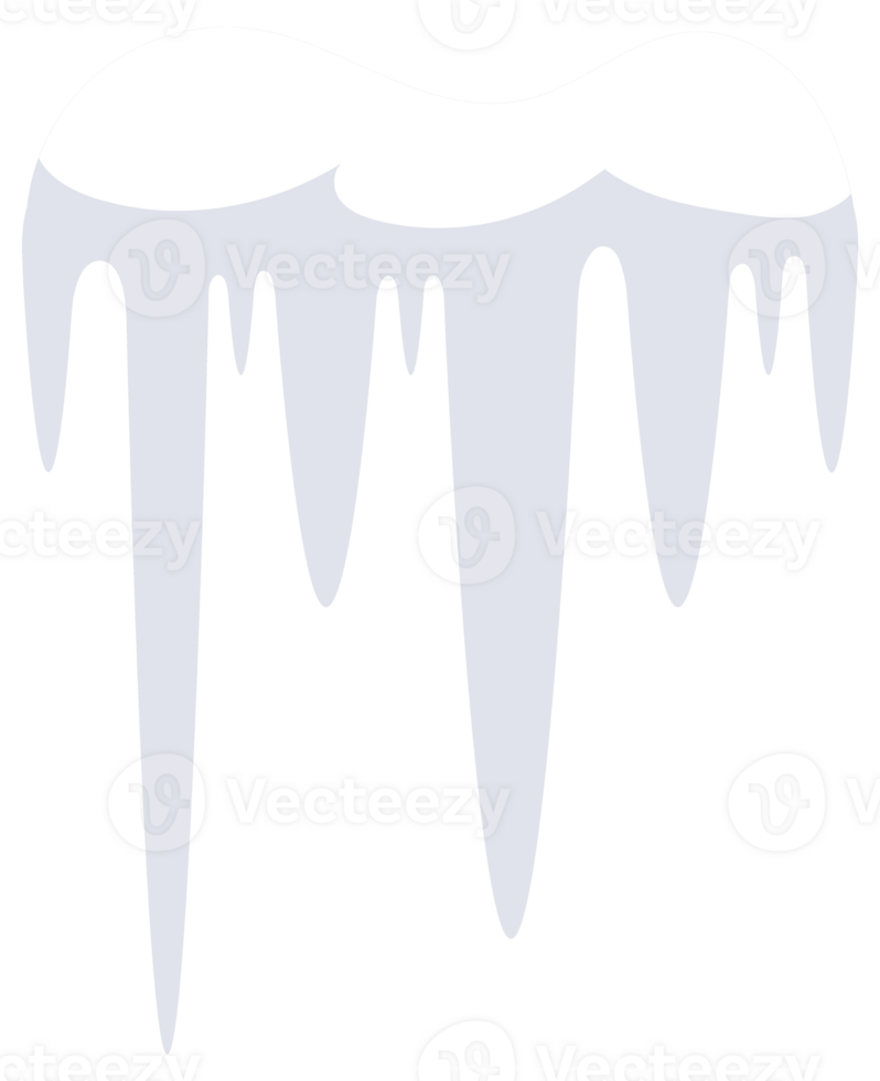 Set of snow caps of different sizes and shapes with hanging icicles is isolated on blue background png