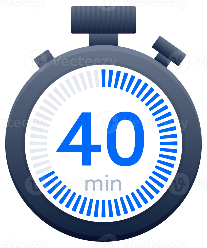 40 min timer and Stopwatch icons. Countdown symbol. Kitchen timer icon. illustration png