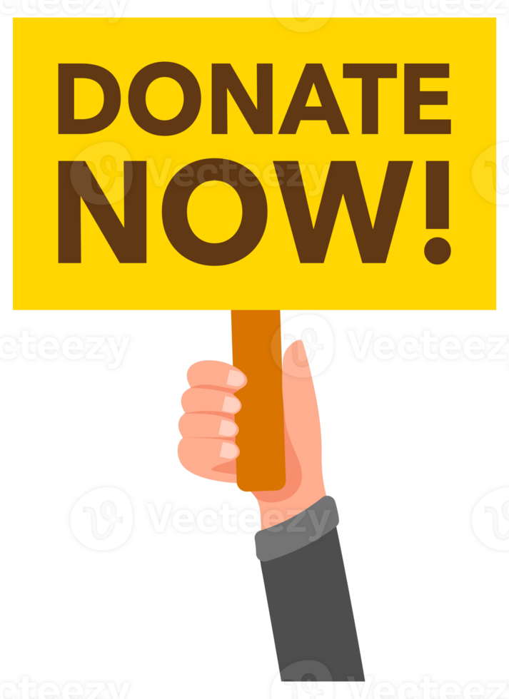 People holding donation signs asking to donate now png