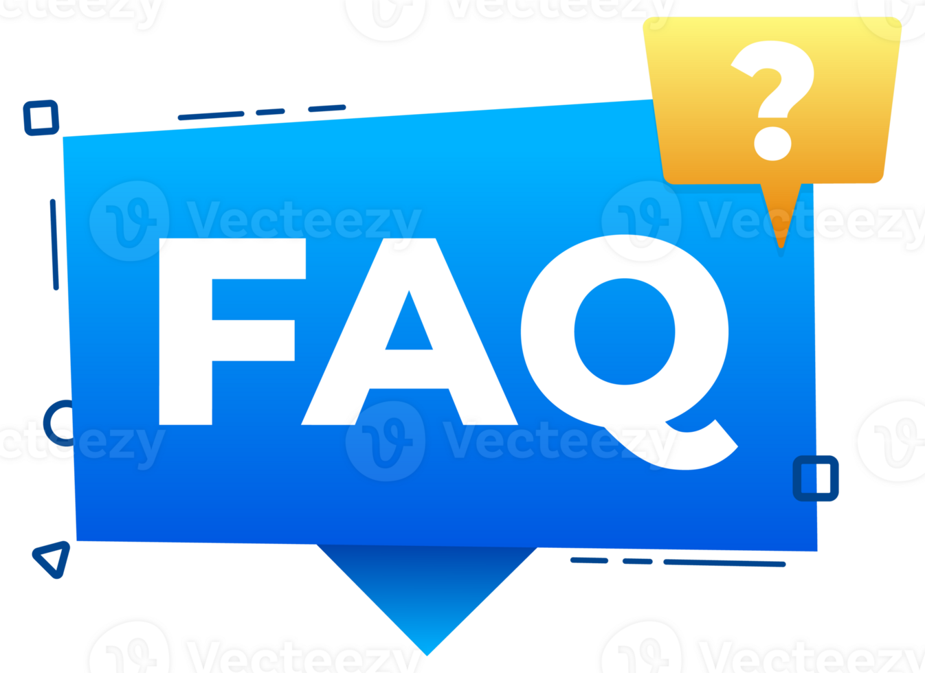Blue and yellow faq banner with question mark icon showing frequently asked questions section png