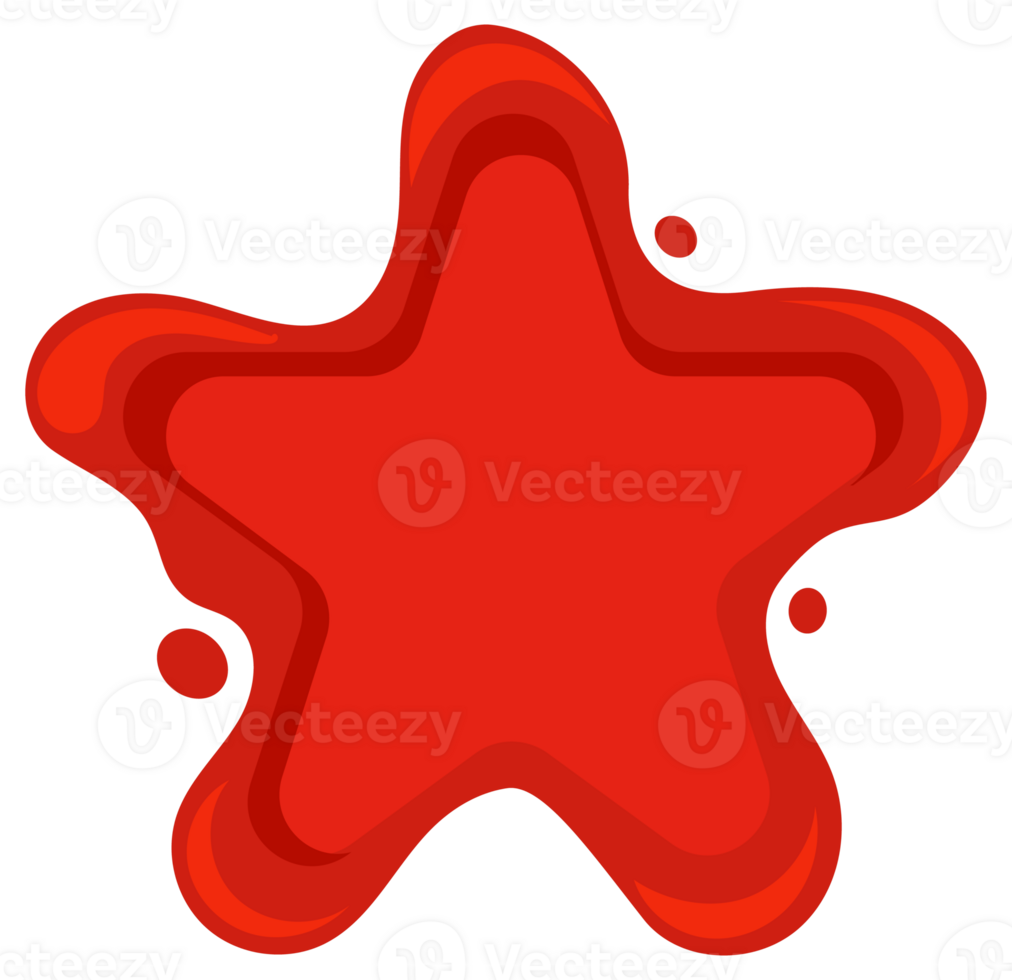 Collection of nine different red wax seal shapes including circle, square, star, heart and shield, isolated on white png