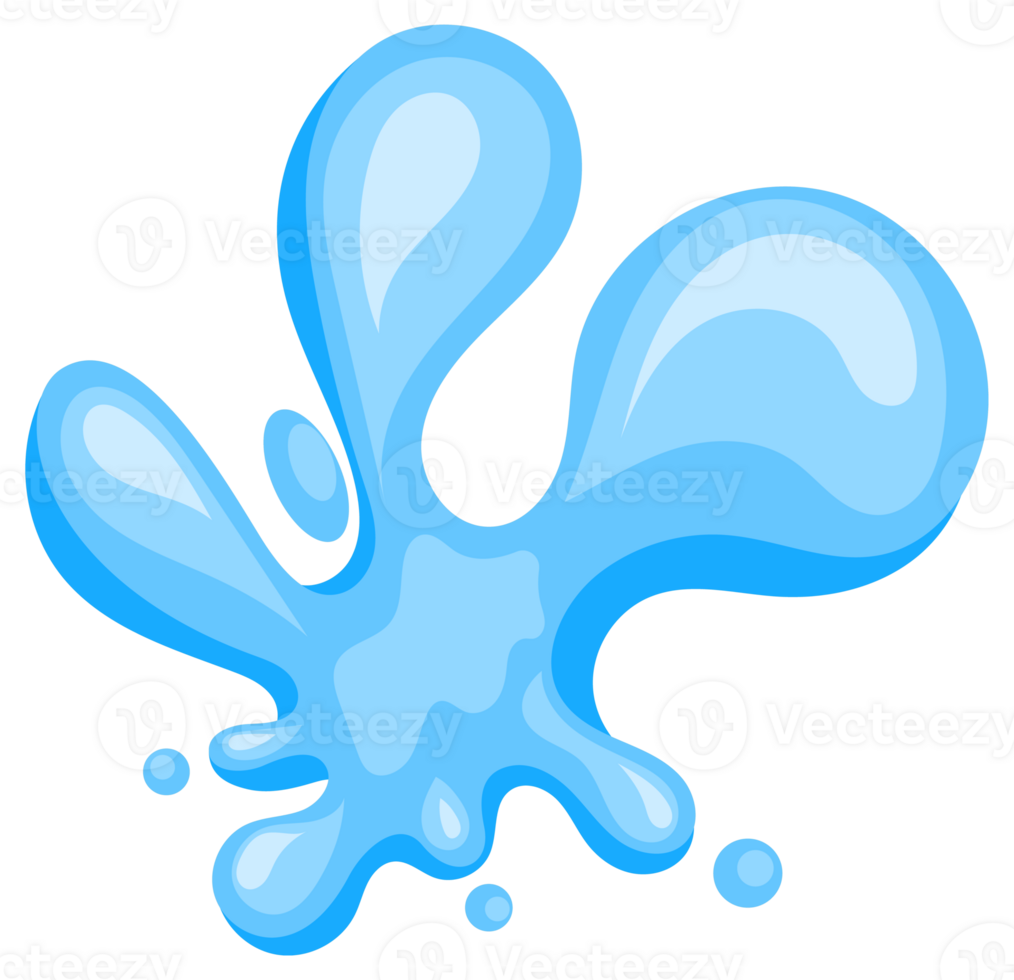 Set of blue water splashes flowing and splashing making different shapes png
