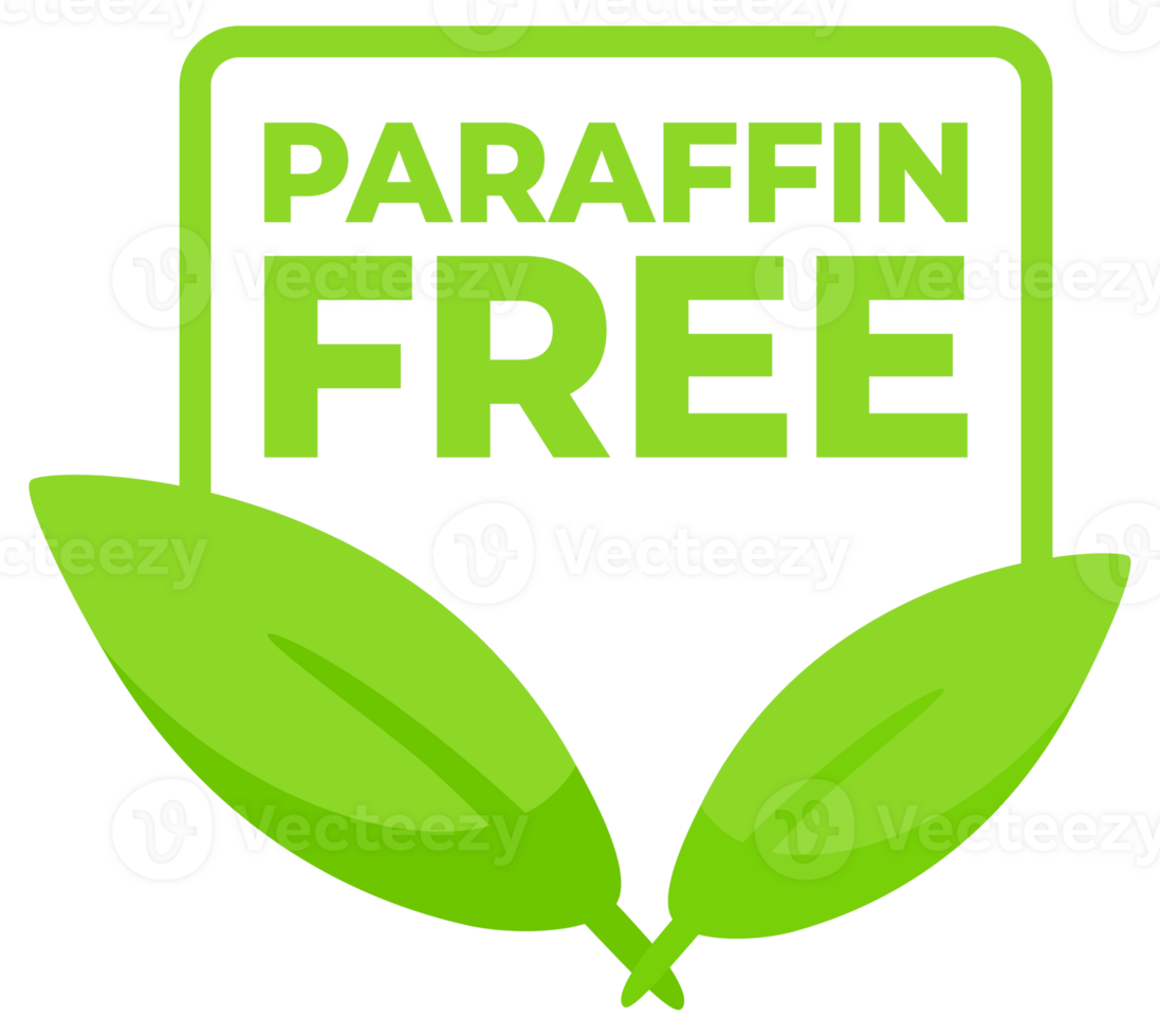 Set of green label indicating Paraffin Free with a leaf design for environmentally friendly and health conscious product choices. png