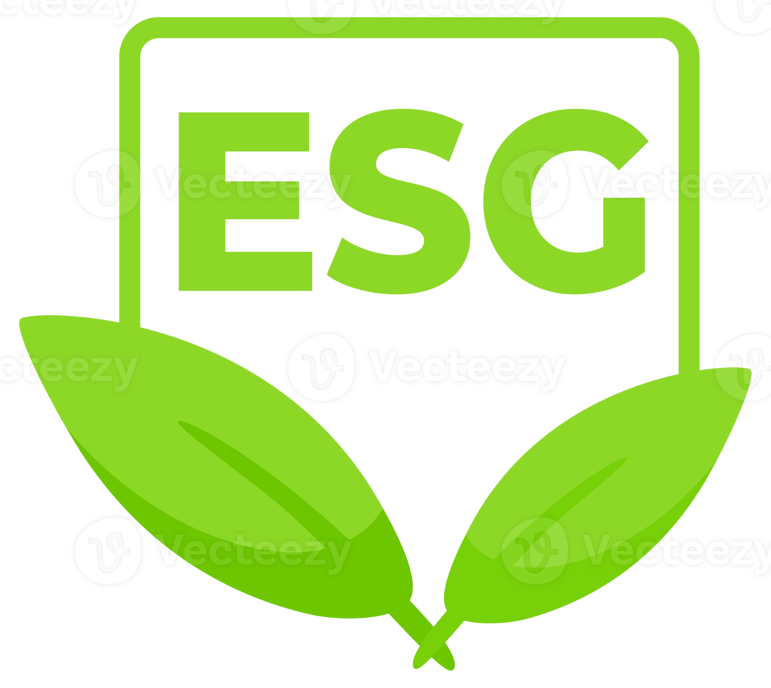 Set of green ESG Environmental, Social, Governance labels with leaf designs for sustainability reporting and eco-friendly branding. png