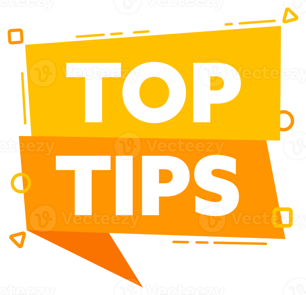 Speech bubble with the word Top tips yellow label. stock illustration png
