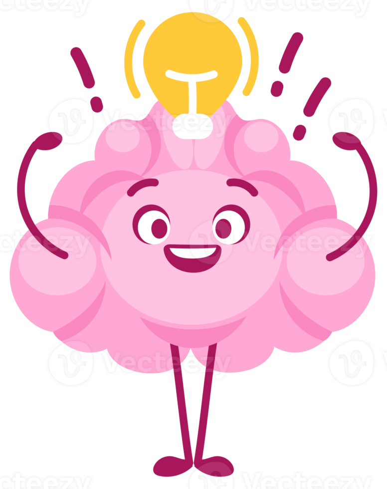 Set of cartoon brains representing mental states such as anger, relaxation, concentration, and sleepiness png