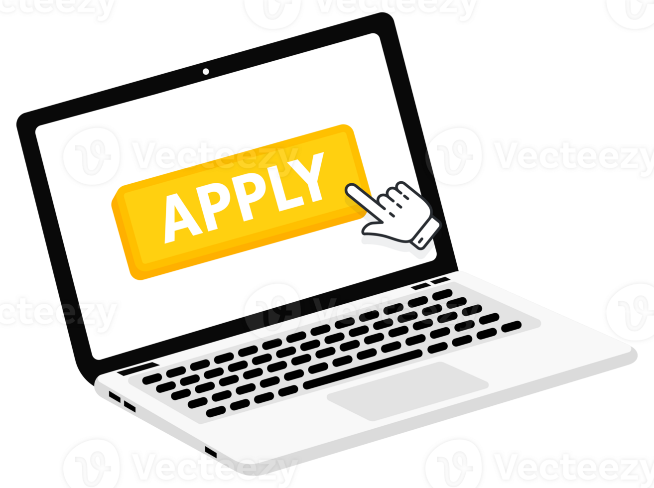 Apply text on Laptop screen with a red button . Button with pointer clicking. Finger Pressing png