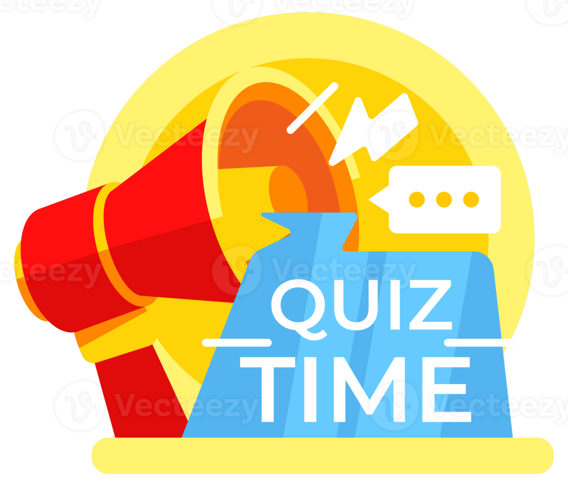 Quiz Time, Loudspeaker with lightning bolt and speech bubble icon, promoting. illustration png