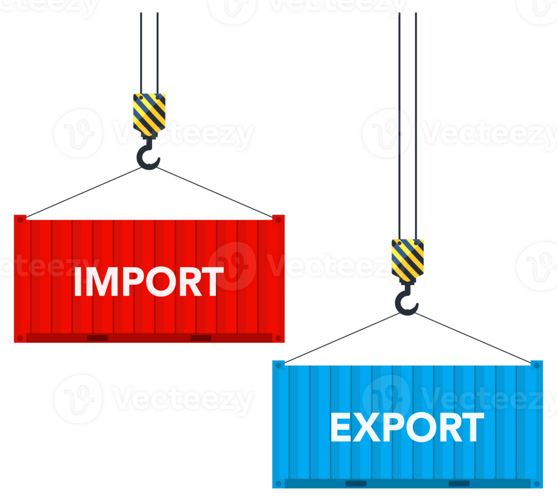 Two cargo containers with import and export. illustration png