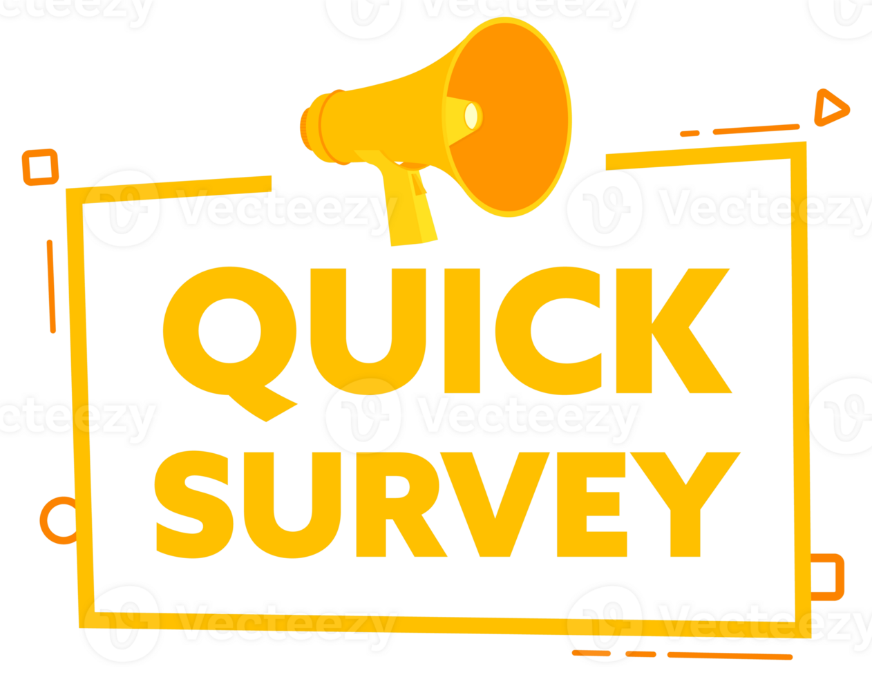 Megaphone with Quick survey speech bubble banner. Promotion and advertising label. stock illustration png