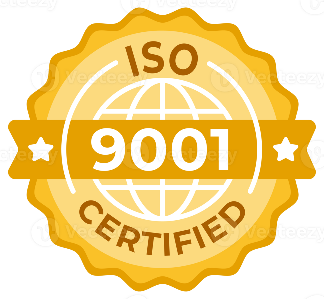 badge of ISO 9001 certification seal, representing quality management and international standards in business png