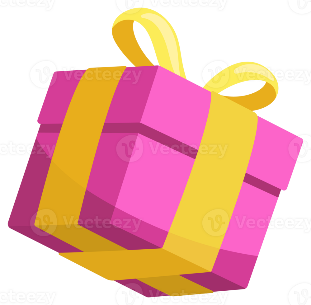 Set of pink gift boxes with yellow ribbons is floating and rotating on a white background png