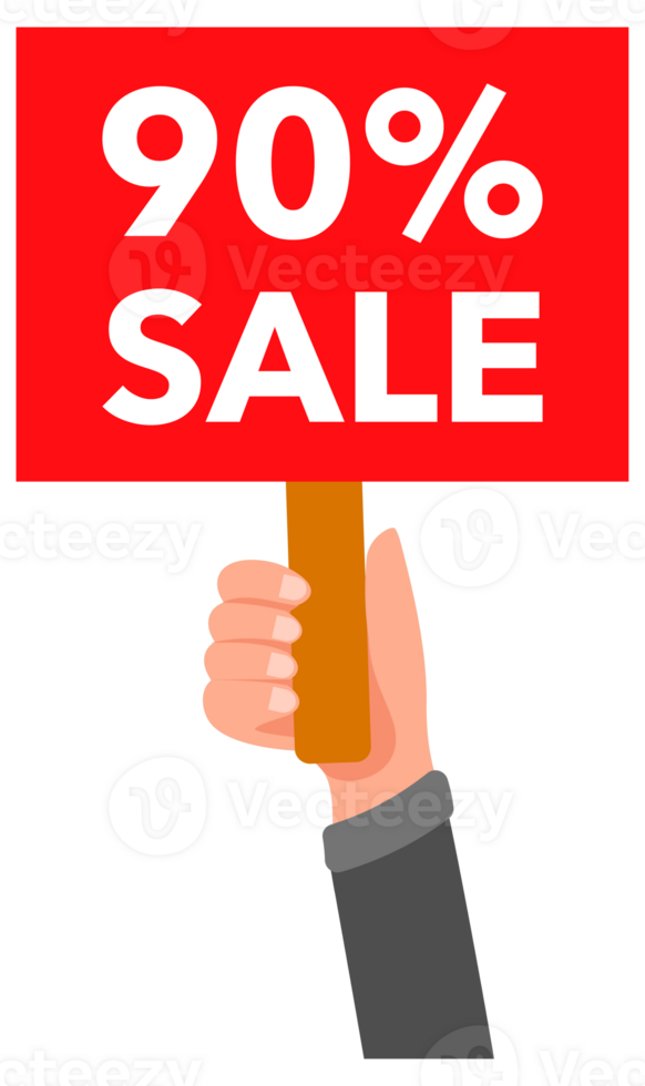 Hands holding ninety percent sale signs with different backgrounds png