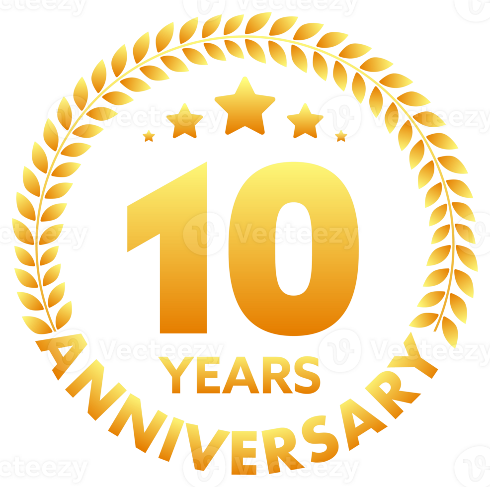 Anniversary icon set with laurel wreath. 10, 20, 30, 40 ,50, 60, 70, 80, 90, 100 years jubilee. Celebration anniversary event. stock illustration png