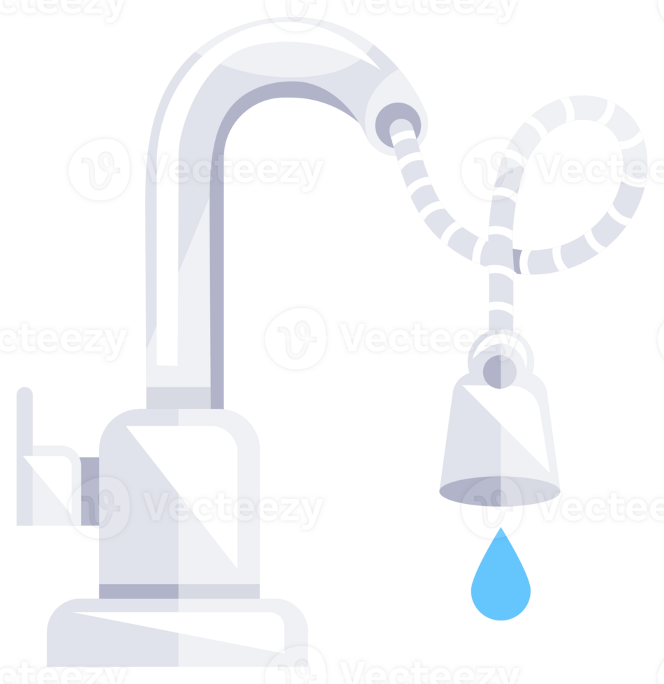 Four different illustrations of water taps leaking water drops, representing concepts like plumbing and water conservation png