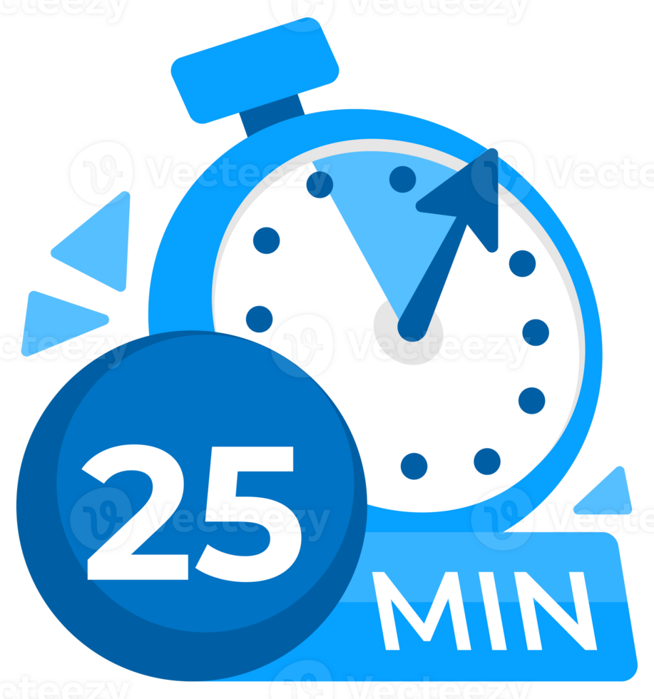 25 minutes timer. Stopwatch icon 25 min. Clock and watch limited cooking time. illustration. png