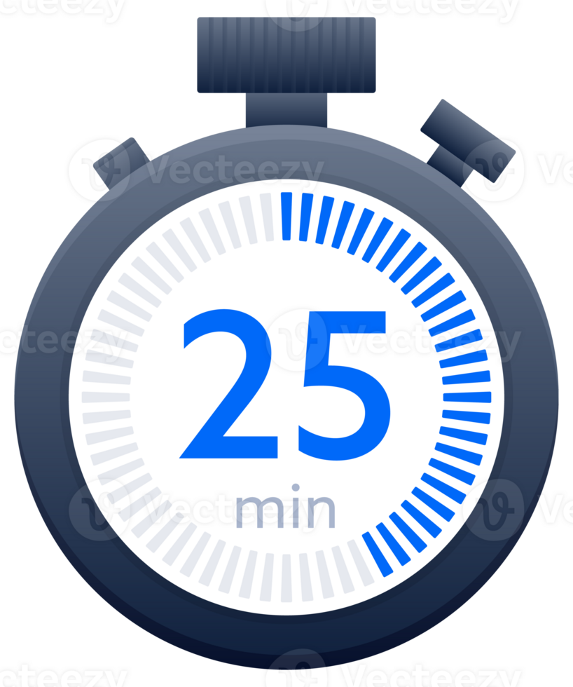25 min timer and Stopwatch icons. Countdown symbol. Kitchen timer icon. illustration png