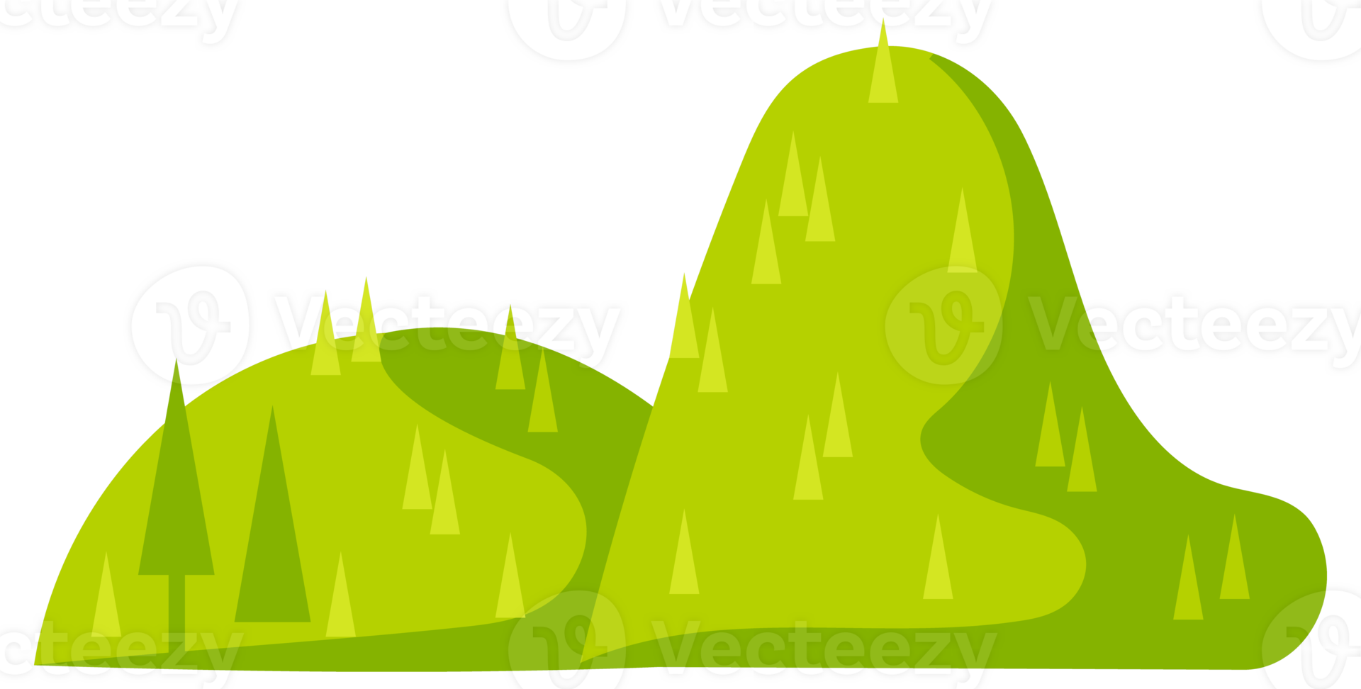 Set of four different mountain illustrations showing snowy peaks, rocky formations and green hills png