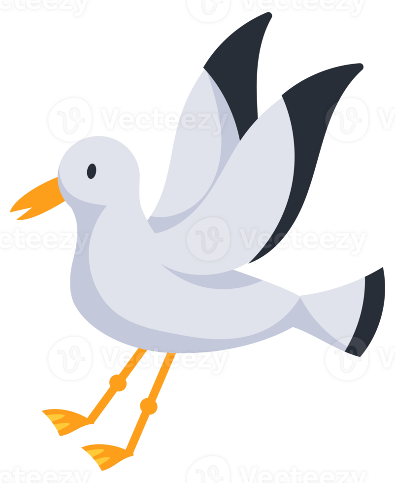 Set of cartoon seagulls standing and flying with spread wings png