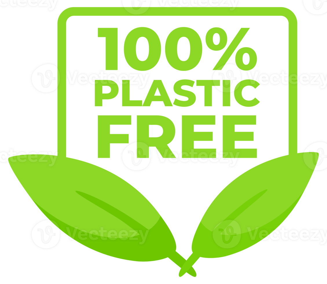 100 percent Plastic free green icon badge. Bpa plastic free chemical mark zero or clean. illustration png