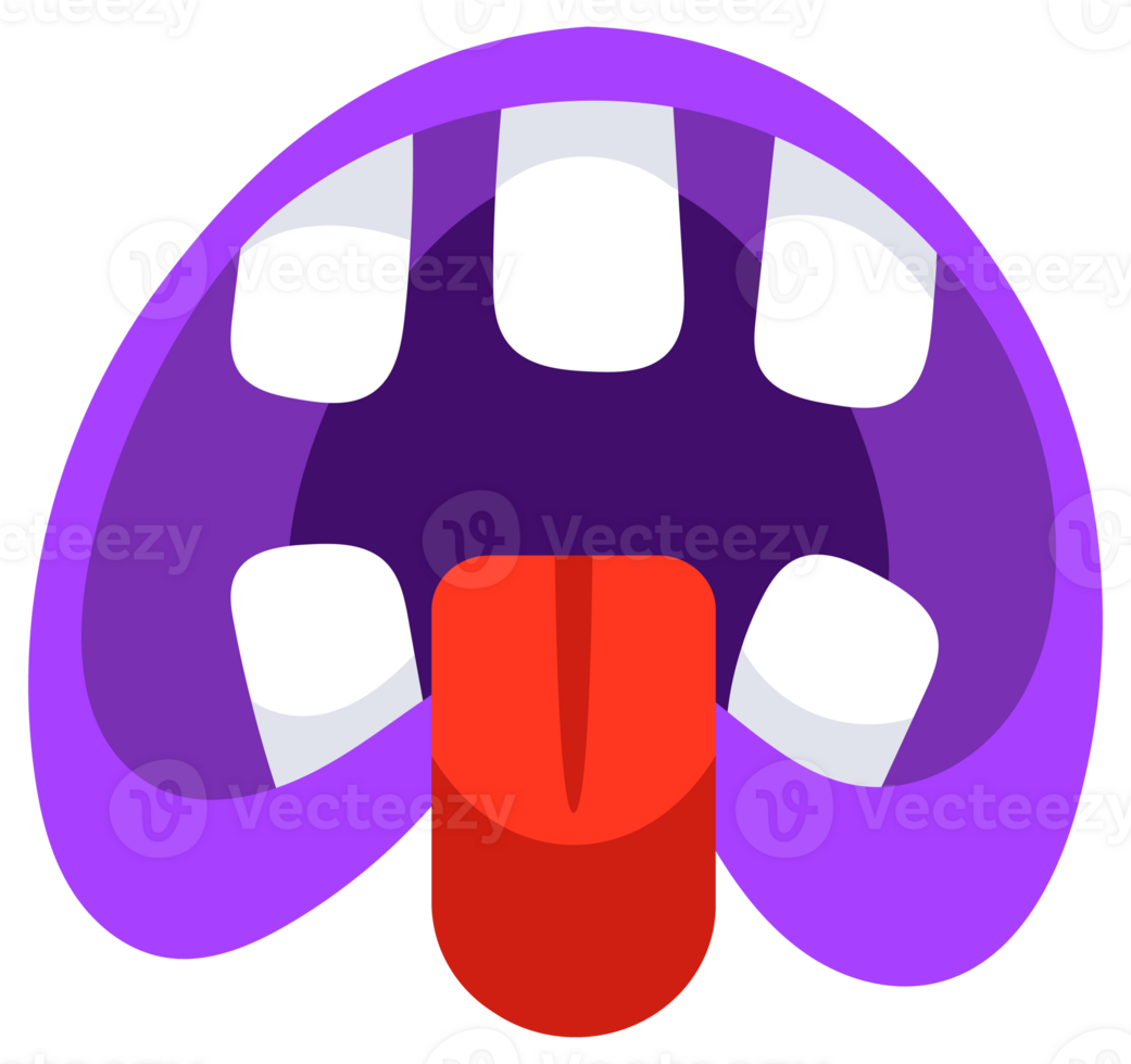 Monster mouth with tongue and teeth. Scary and funny mouth png