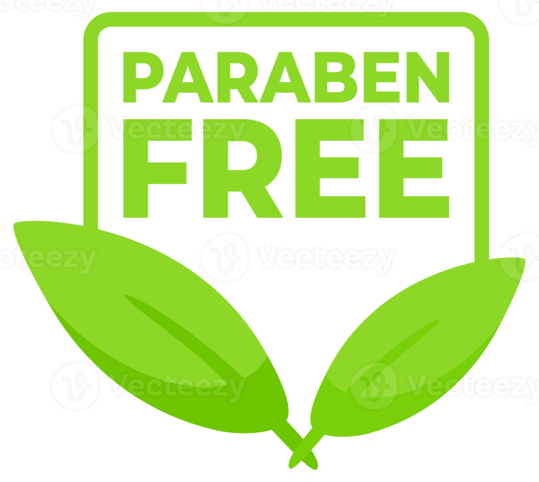 Set of vibrant green labels featuring Paraben Free with a leaf symbol, designed for health conscious skincare and beauty products. png