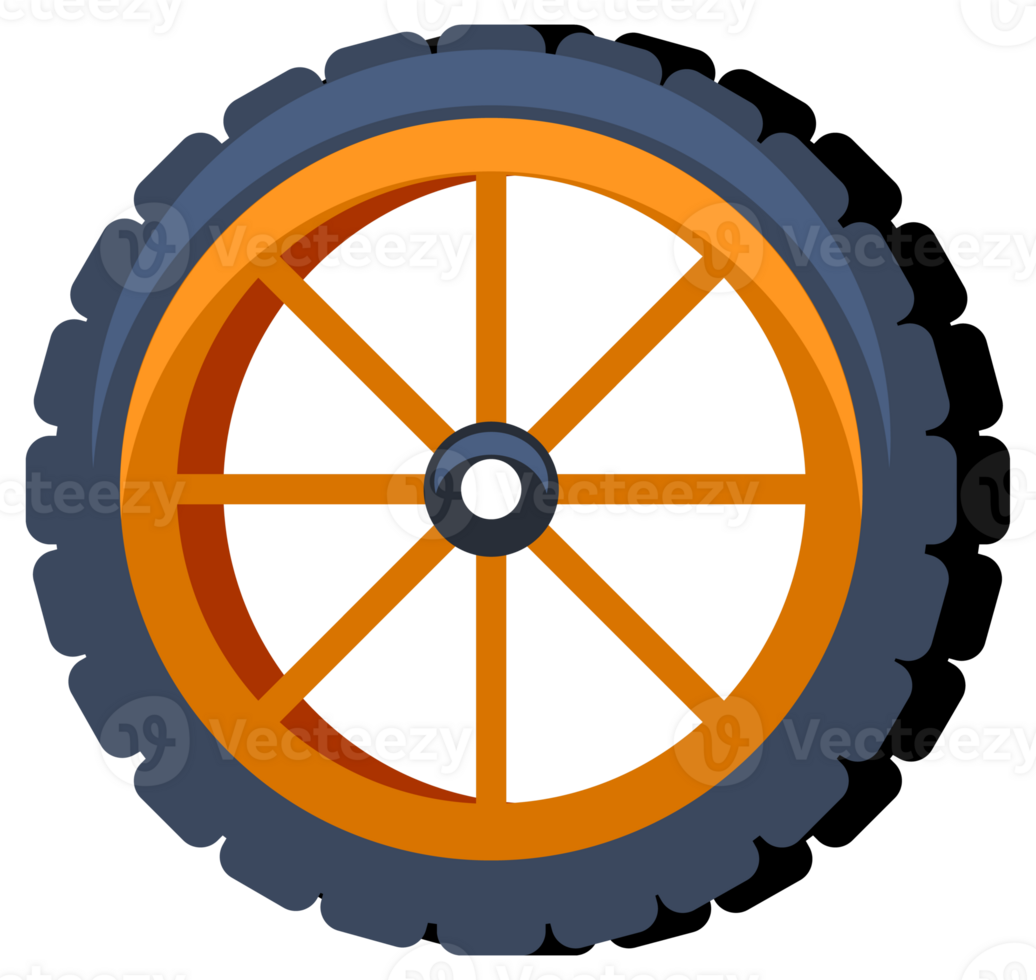 Set of wheels showing the evolution of this essential invention, from a simple stone to a modern rubber tire png