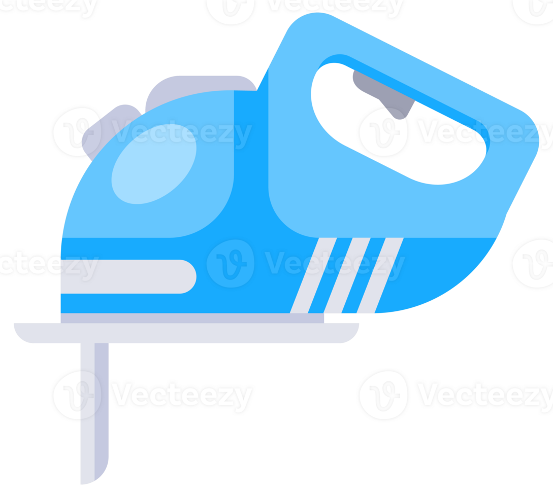 Set of blue power tools for construction works and repairing including a chainsaw, a circular saw, a jigsaw and a drill. png