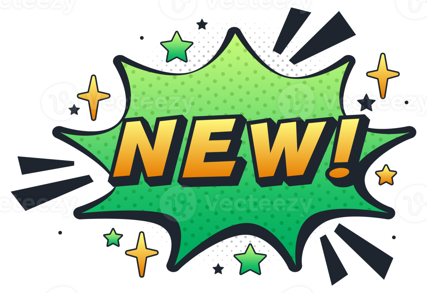 Green comic speech bubble announcing something new. png