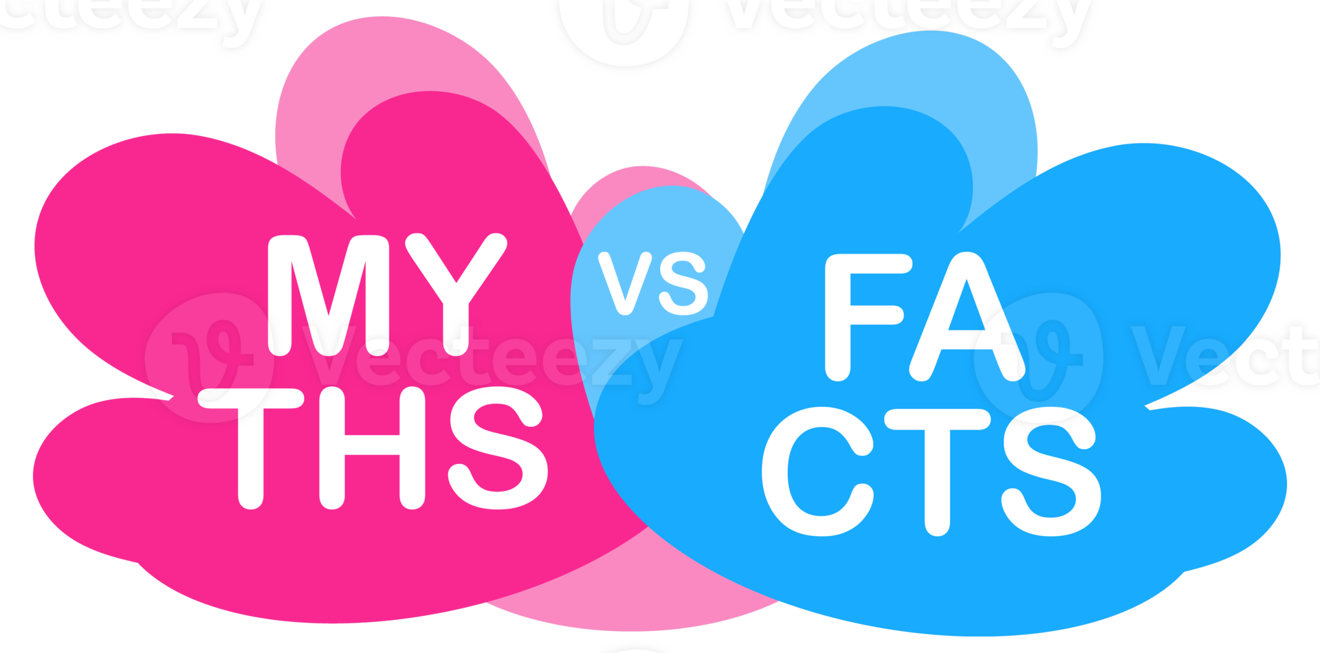 Colorful set of six logos showing the concept of myths versus facts, separating truth from lies png