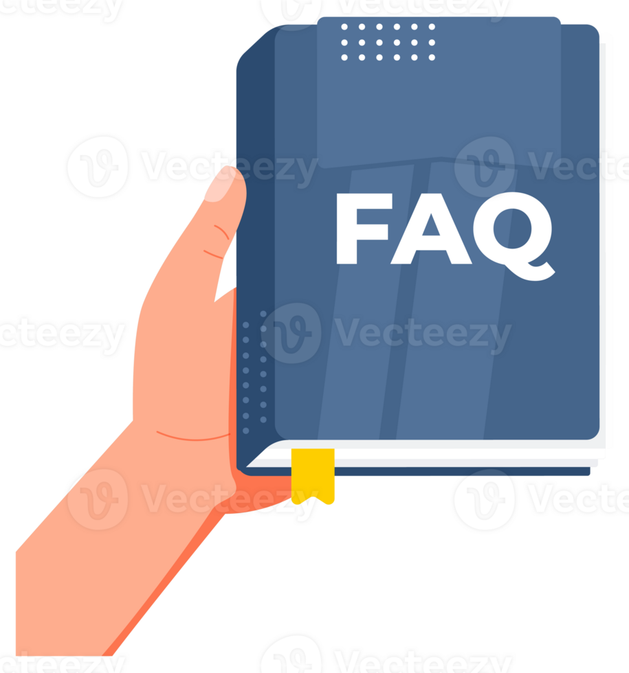 Hand holding faq book providing customer support png