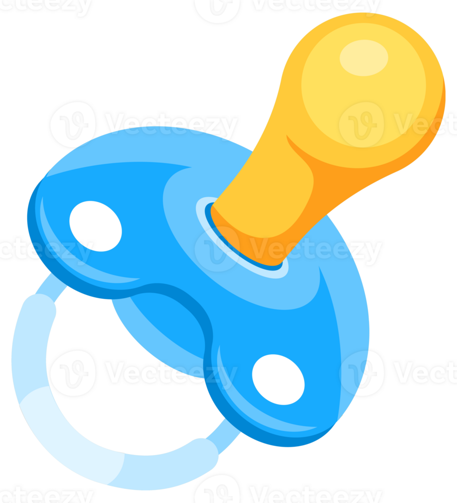 Four different baby pacifiers with blue silicone nipple and yellow handle, lying in various positions png