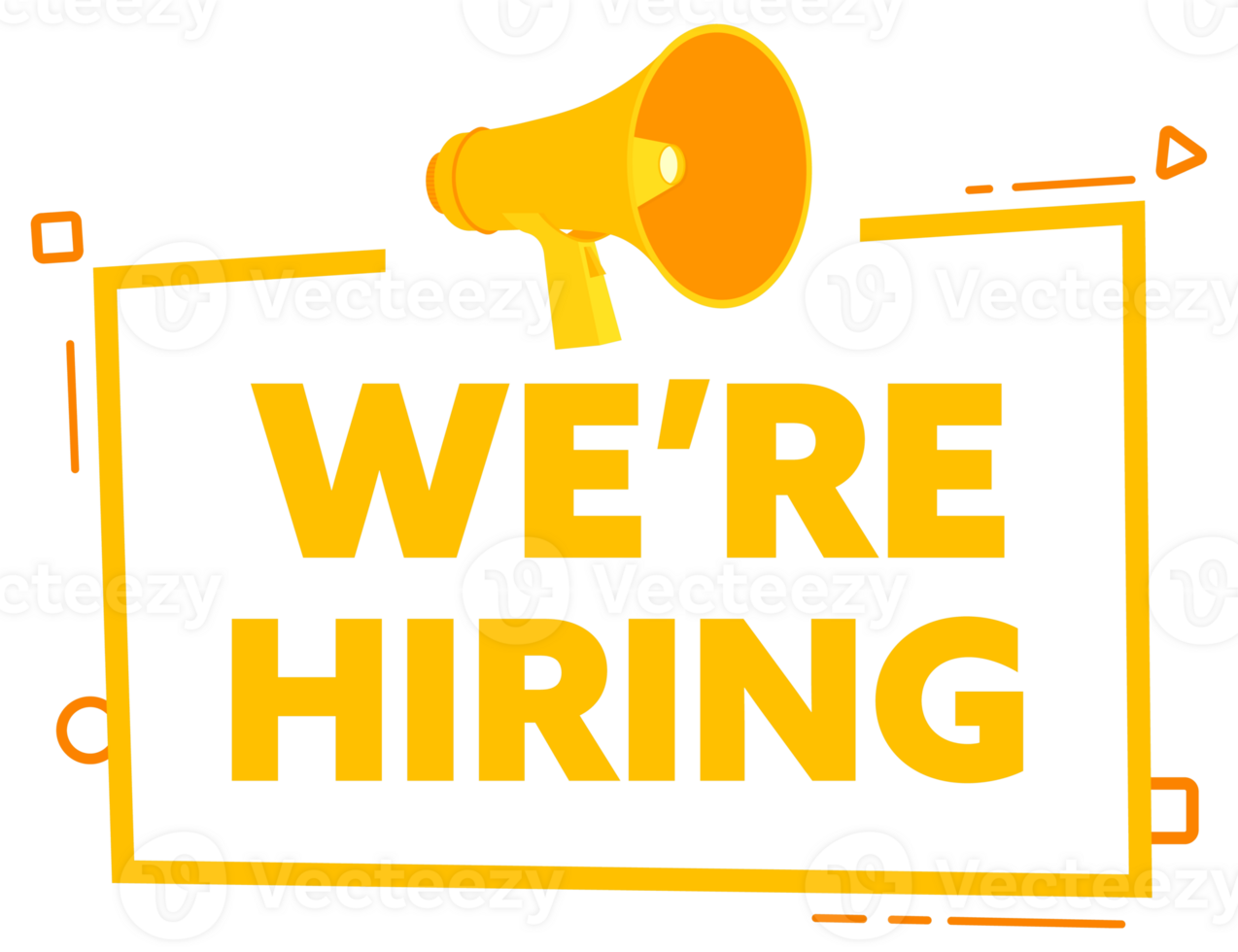 Megaphone with We are hiring speech bubble banner. Promotion and advertising label. stock illustration png